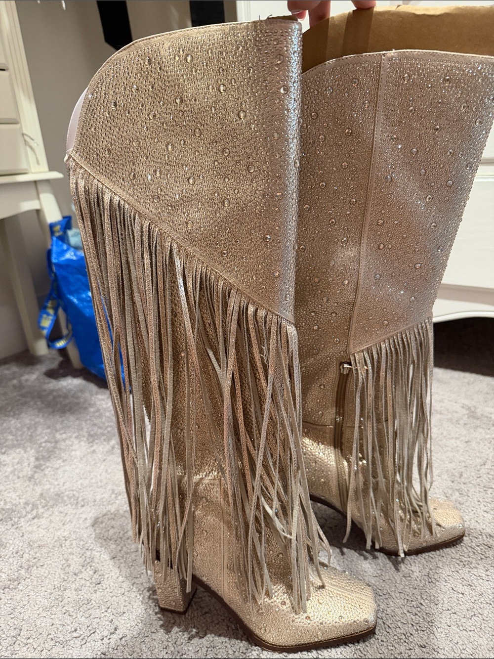 Jessica Simpson Fringe Metallic Tall Boots - Champagne